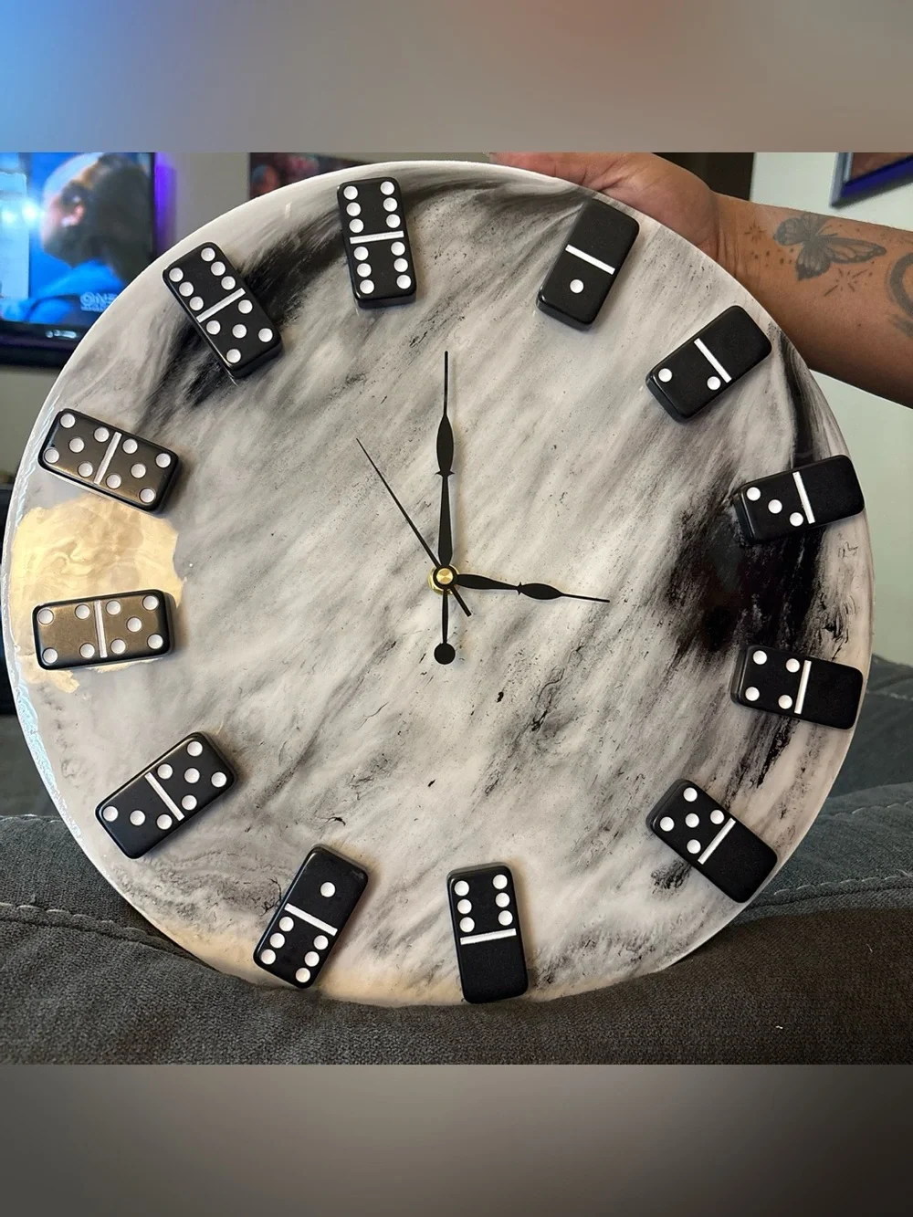 Black & White Domino Wall Clock - Unbranded Marble Resin Design